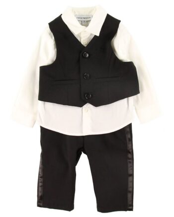Emporio Armani Sæt Skjorte Vest Bukser Sort Hvid