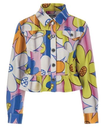 Moschino Denimjakke Cropped Pink Flowers