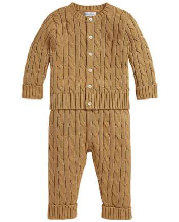 Polo Ralph Lauren Sæt Cardigan Bukser Strik Classic Camel