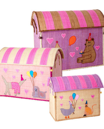 Rice Opbevaringskurve Raffia   Stk  52 45 37 Cm Pink Par