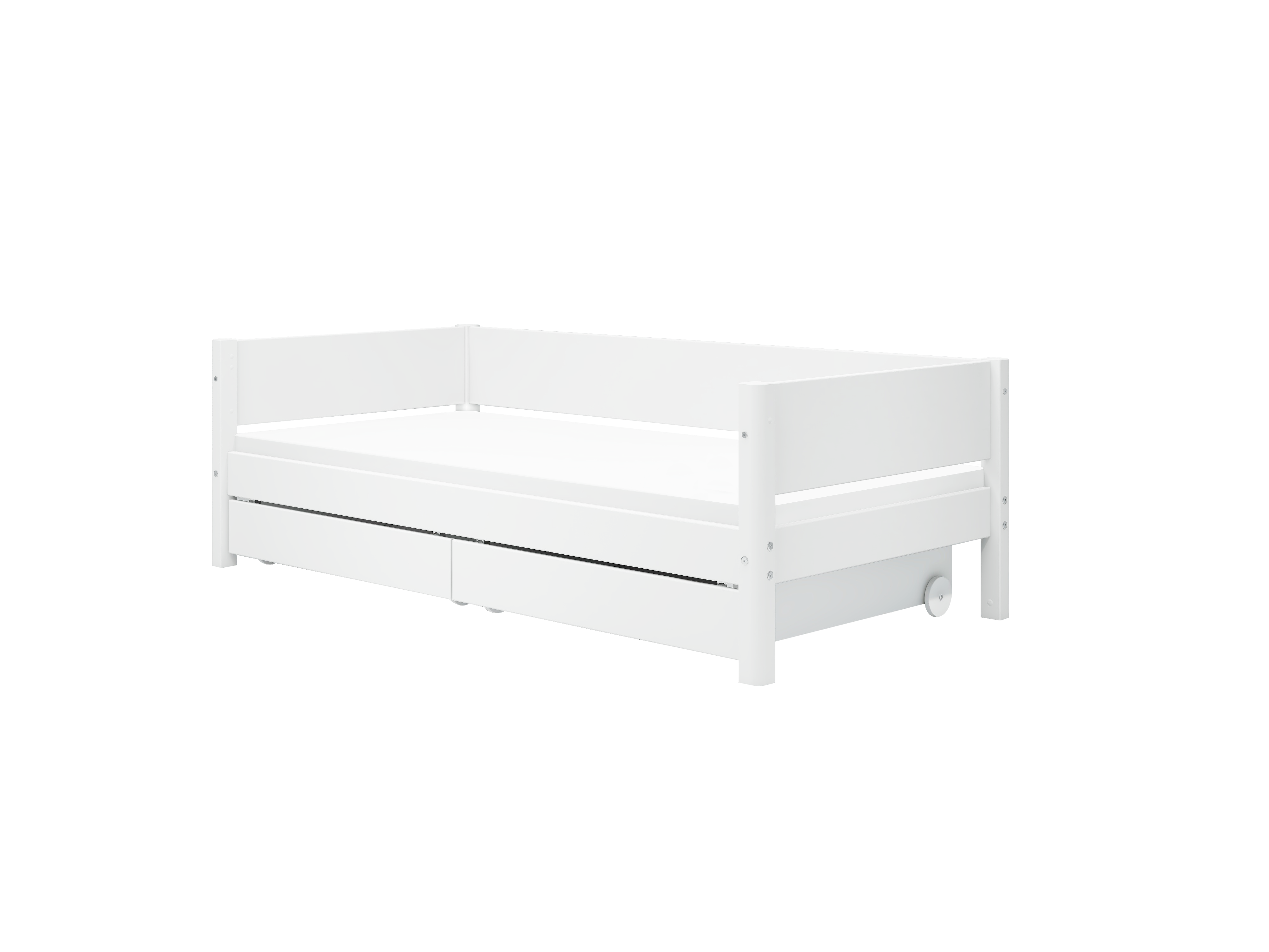 Flexa White Enkeltseng 90x200 Cm    Baggavl Incl    Udtræksskuffer Hvid