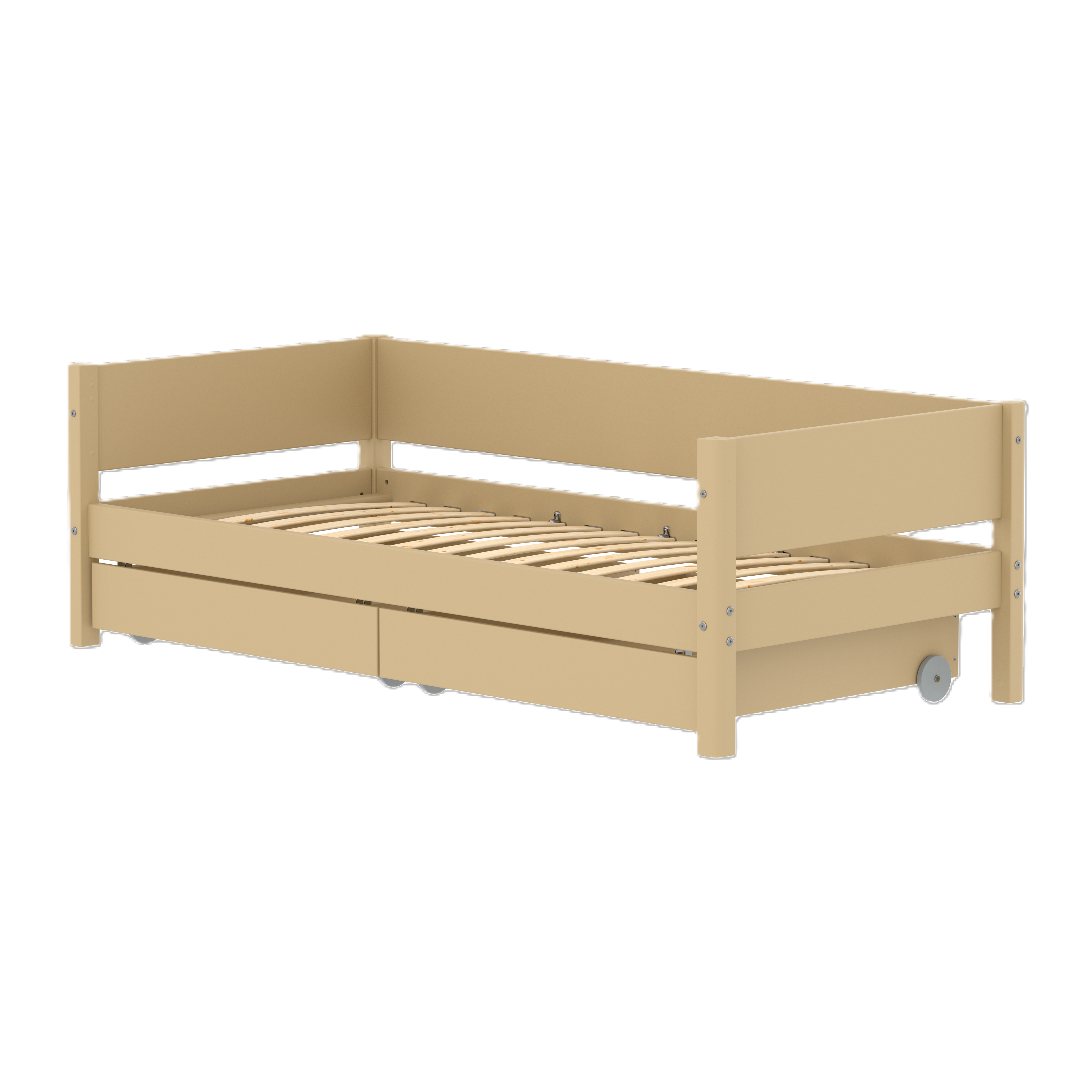 Flexa White Enkeltseng 90x200 Cm    Baggavl Incl    Udtræksskuffer Sand