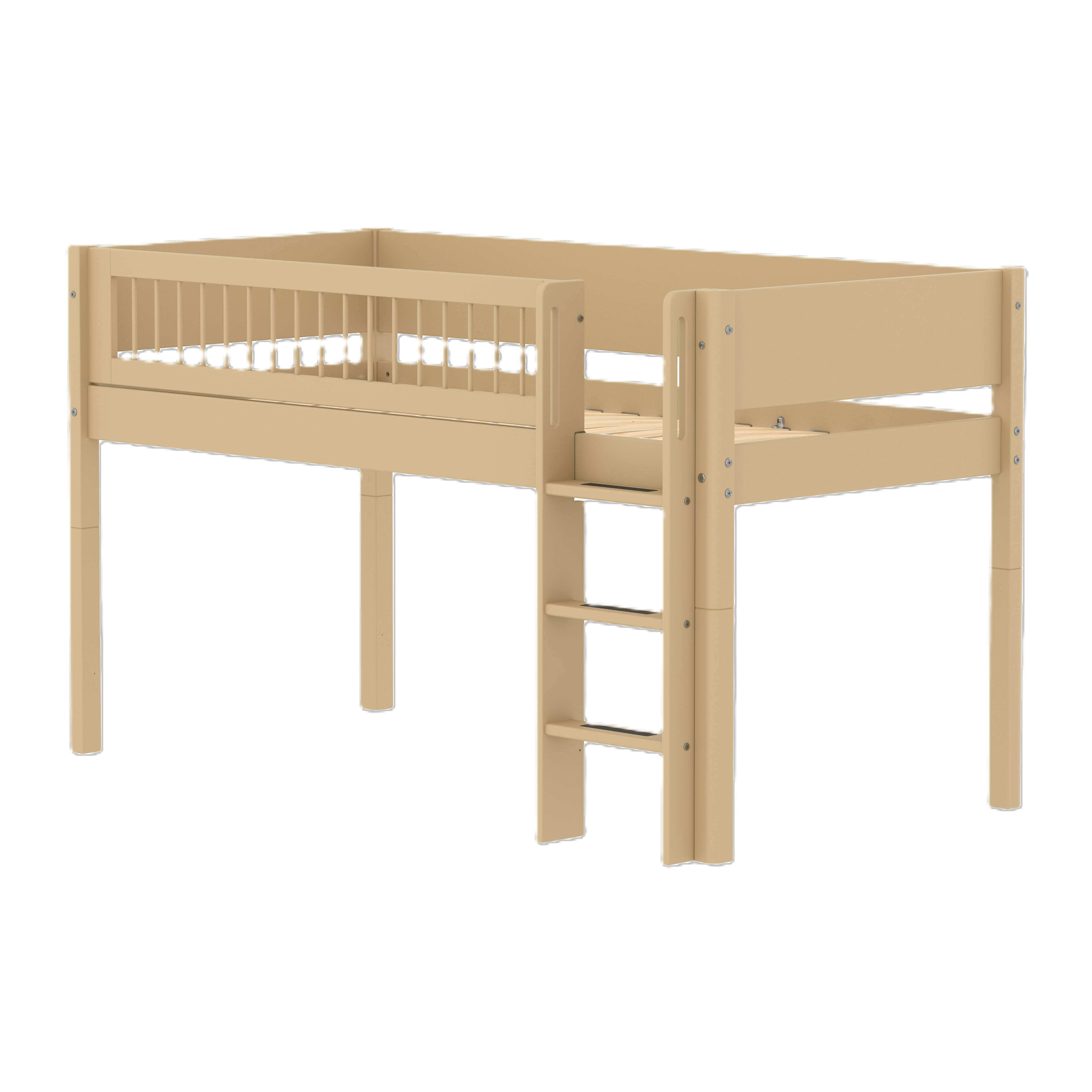 Flexa White Halvhøj Seng 120 Cm Med Stige Og Crossbar Sengehest 90x200 Cm Sand