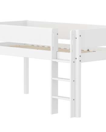 Flexa White Halvhøj Seng 120 Cm Med Stige Og Grooves Sengehest 90x200 Cm Hvid