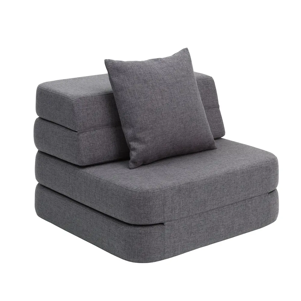 Sofa Fold Single Soft Mørkegrå Sortgrå Knap