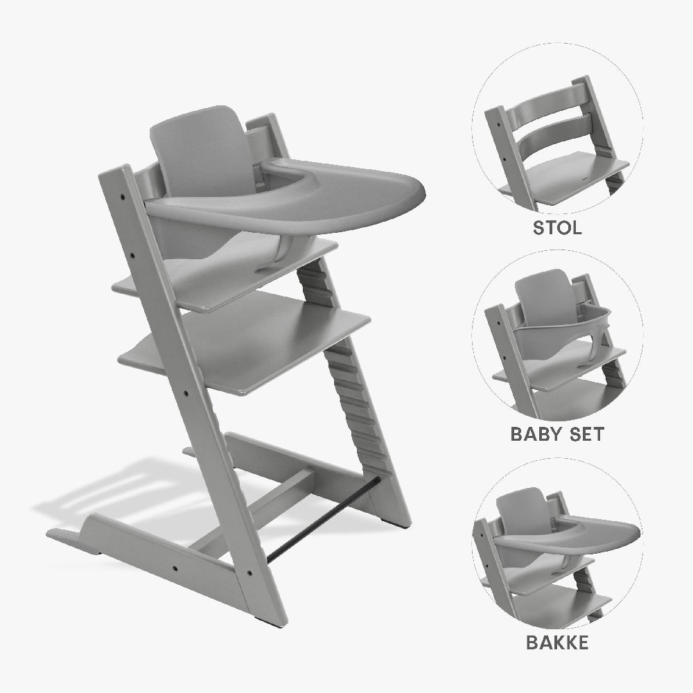 Stokke Tripp Trapp Bundle Højstol  Babyset Og Tray Storm Grey